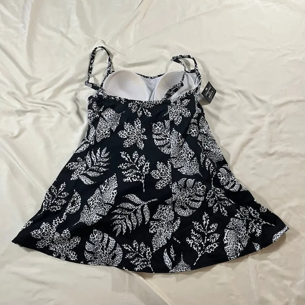 NWT Swim Solutions Black White Palm Print Swim Dress Wmns 12 Resortwear Beach - Picture 5 of 9
